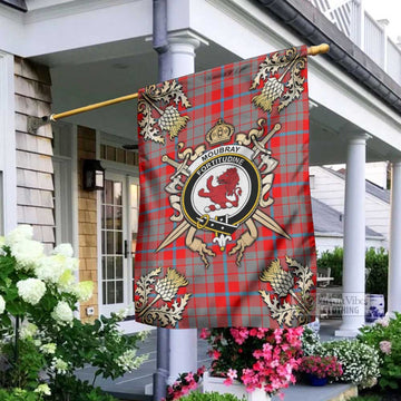 Tartan Vibes Clothing Moubray Tartan Flag with Family Crest and Golden Thistle Crossed Sword Design