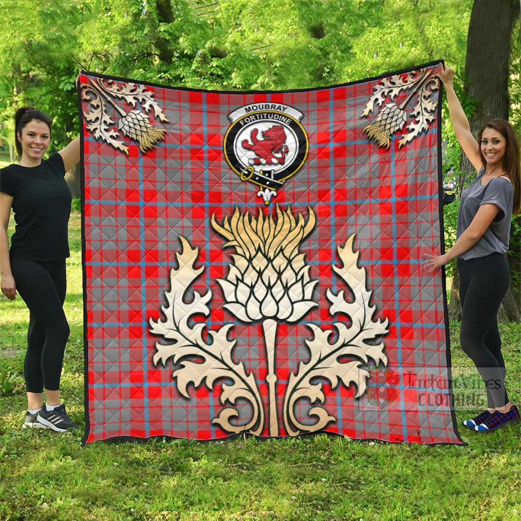 Tartan Vibes Clothing Moubray Tartan Quilt with Family Crest and Golden Thistle Style