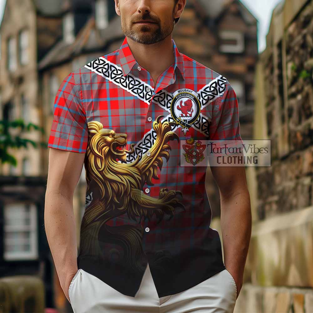 Moubray Crest Tartan Hawaiian Shirt with Golden Lion Emblem Celtic Style - Tartan Vibes Clothing