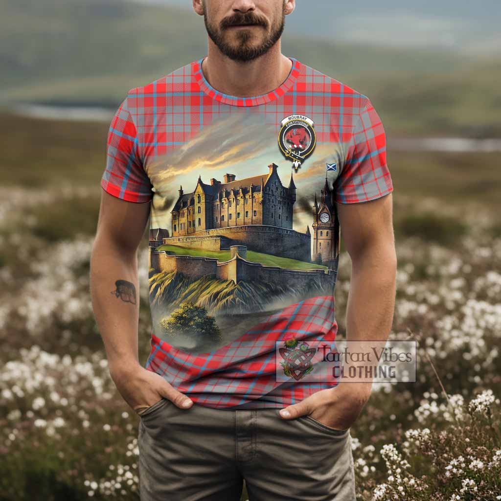 Moubray Tartan Family Crest T-Shirt with Scottish Ancient Castle Style - Tartan Vibes Clothing