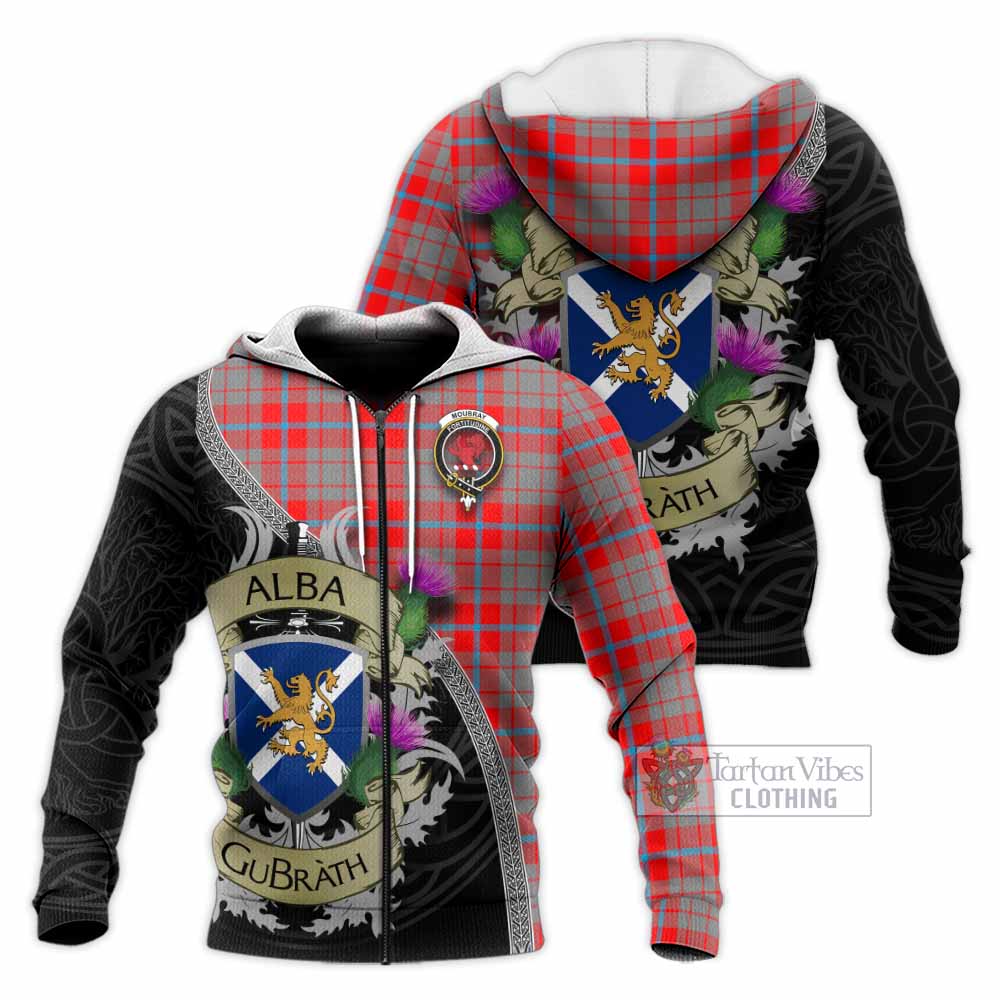 Tartan Vibes Clothing Moubray Tartan Family Crest Knitted Hoodie Lion Rampant Royal Thistle Shield Celtic Inspired