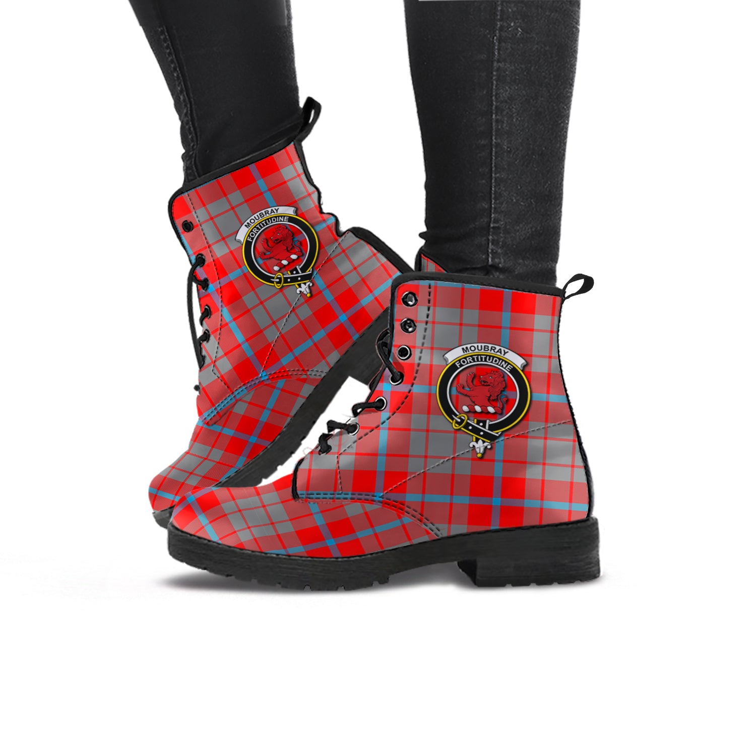 Moubray Tartan Leather Boots with Family Crest - Tartan Vibes Clothing