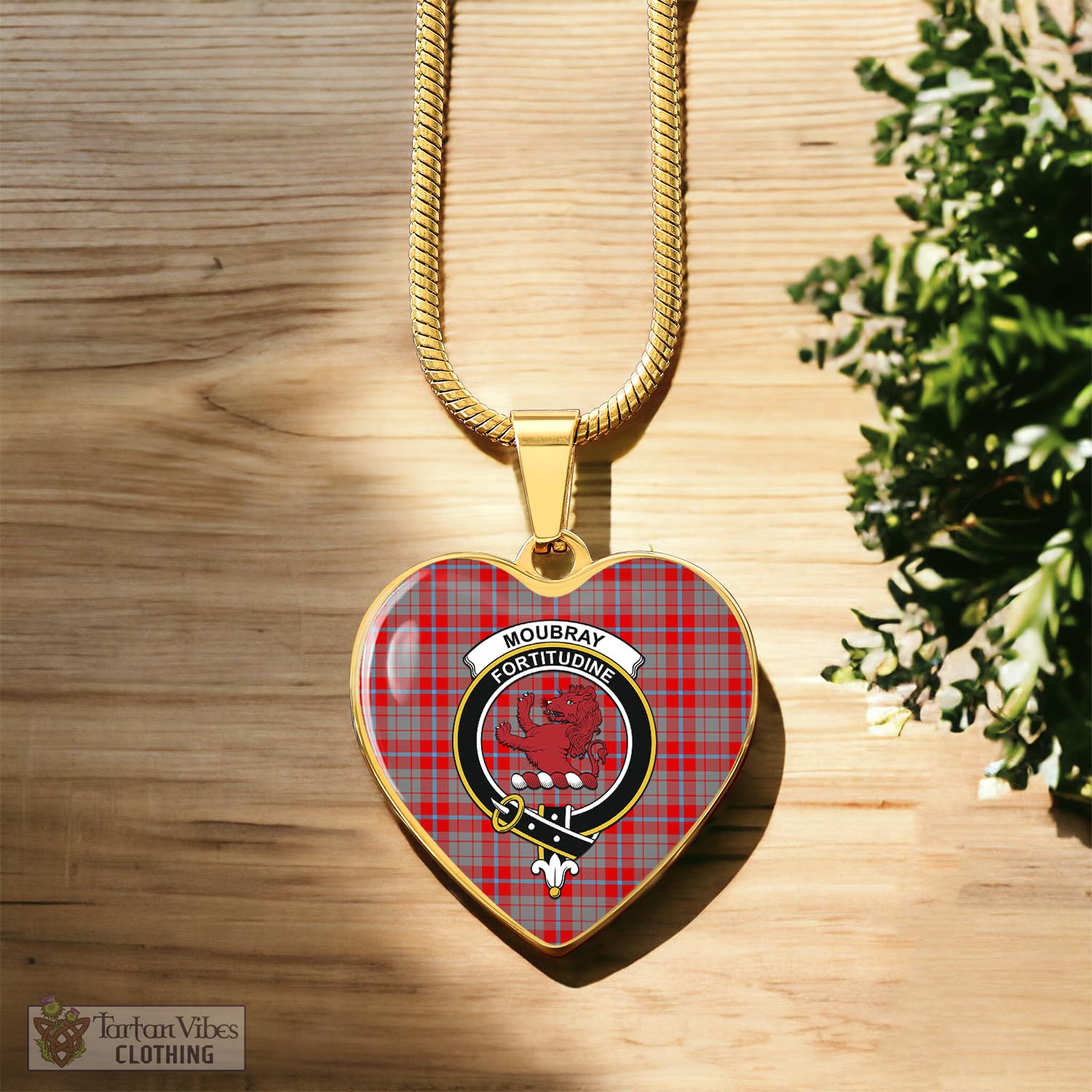 Moubray Tartan Heart Necklace with Family Crest Luxury Necklace (Gold) No - Tartan Vibes Clothing