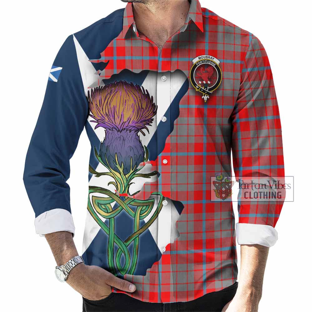 Moubray Tartan Family Crest Long Sleeve Button Shirt Scottish Thistle Celtic Inspired - Tartan Vibes Clothing