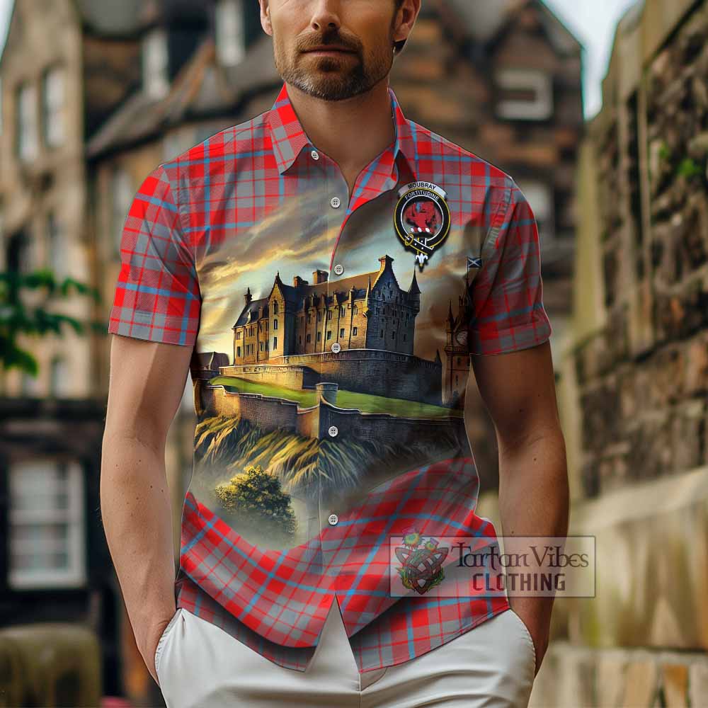 Moubray Tartan Family Crest Hawaiian Shirt with Scottish Ancient Castle Style - Tartan Vibes Clothing