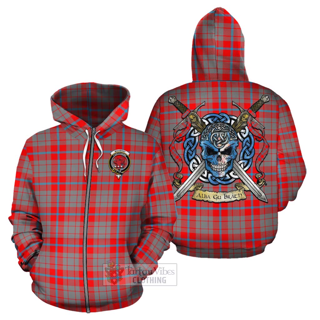Moubray Tartan Cotton Hoodie with Family Crest Celtic Skull Style - Tartan Vibes Clothing