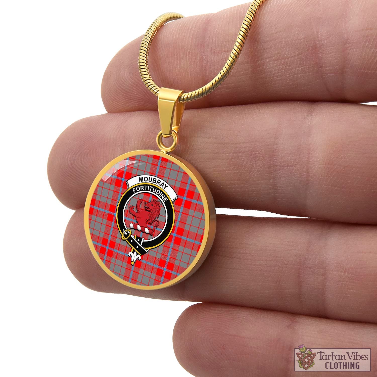 Moubray Tartan Circle Necklace with Family Crest - Tartan Vibes Clothing
