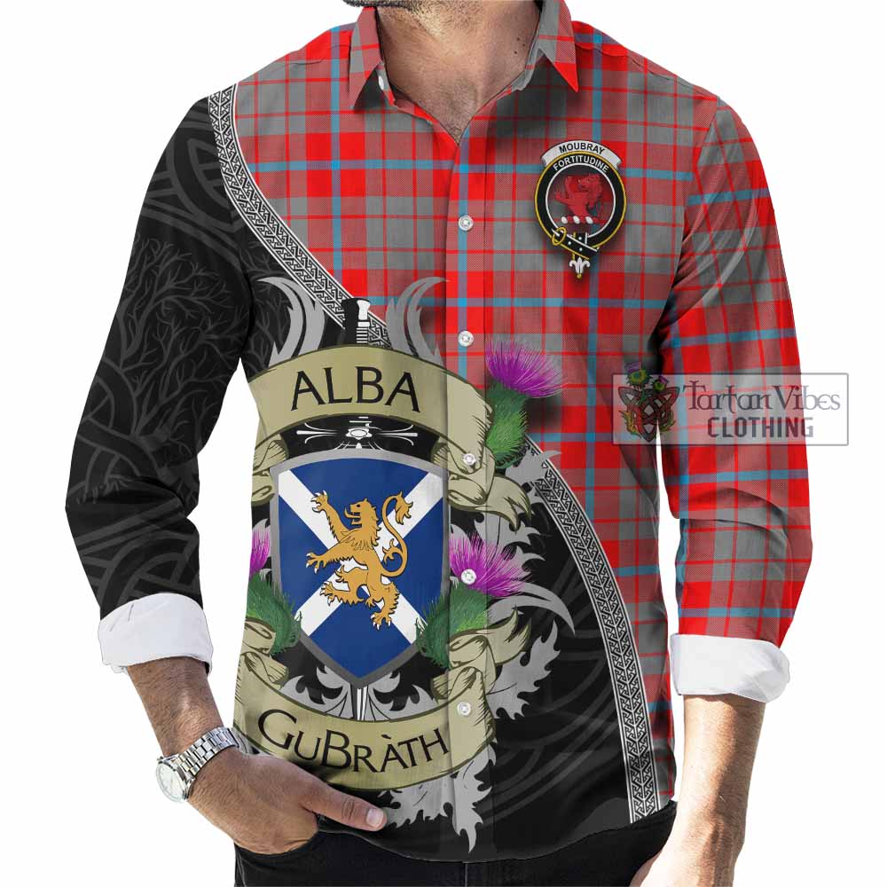 Moubray Tartan Family Crest Long Sleeve Button Shirt Lion Rampant Royal Thistle Shield Celtic Inspired - Tartan Vibes Clothing