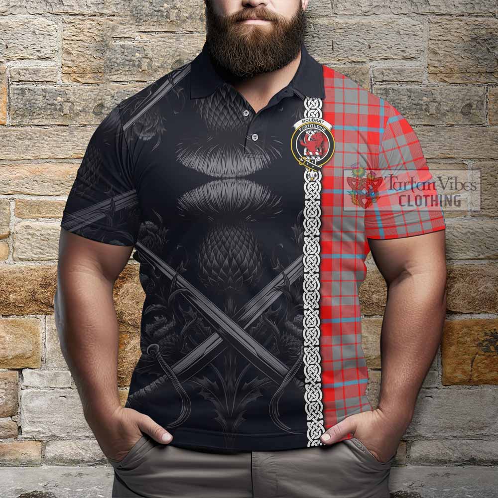 Moubray Tartan Polo Shirt with Family Crest Cross Sword Thistle Celtic Vibes - Tartan Vibes Clothing