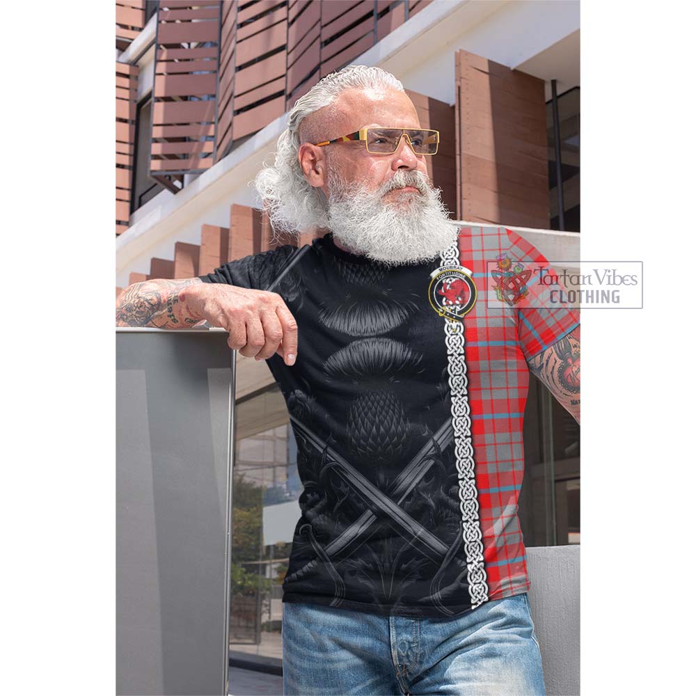 Tartan Vibes Clothing Moubray Tartan Cotton T-shirt with Family Crest Cross Sword Thistle Celtic Vibes