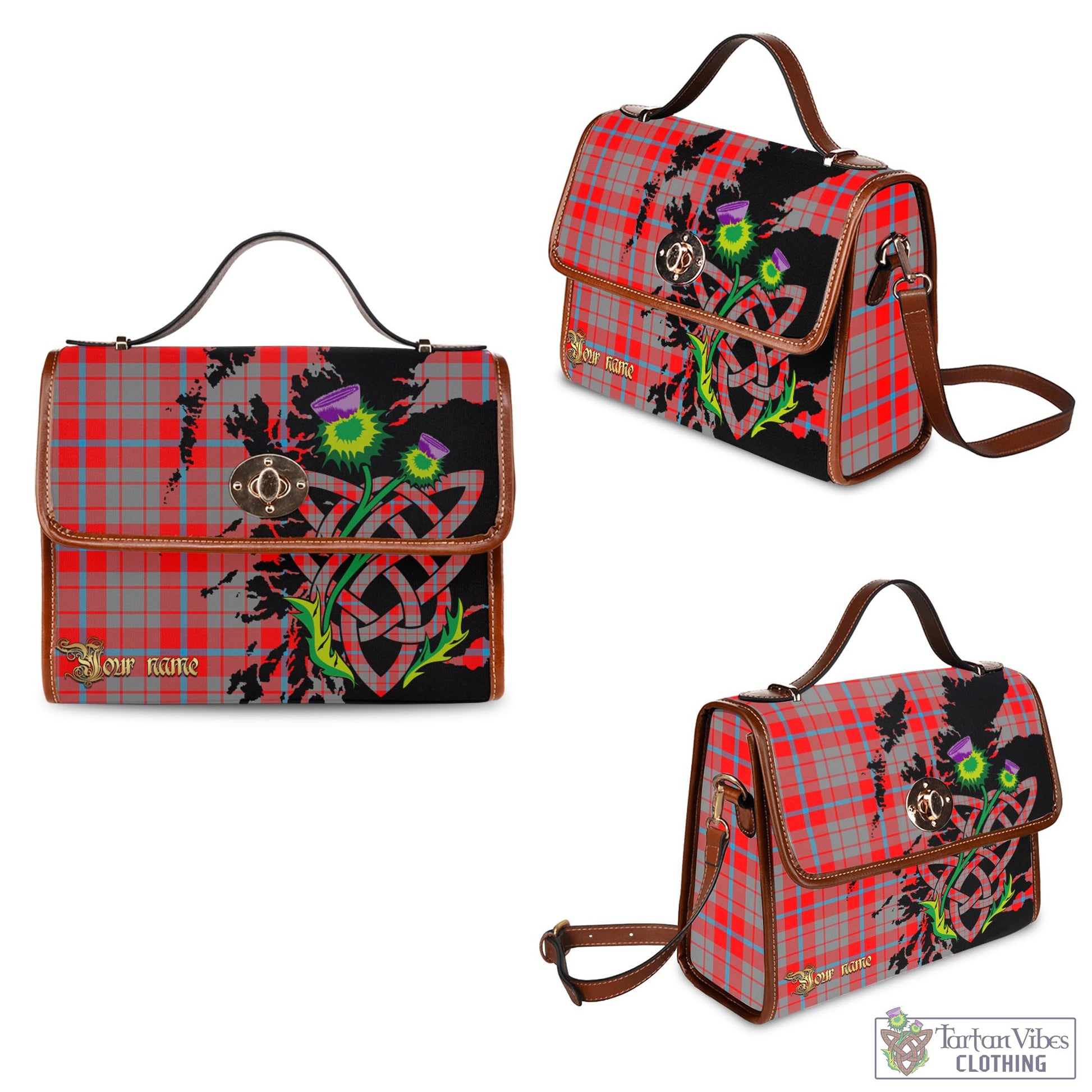 Tartan Vibes Clothing Moubray Tartan Waterproof Canvas Bag with Scotland Map and Thistle Celtic Accents