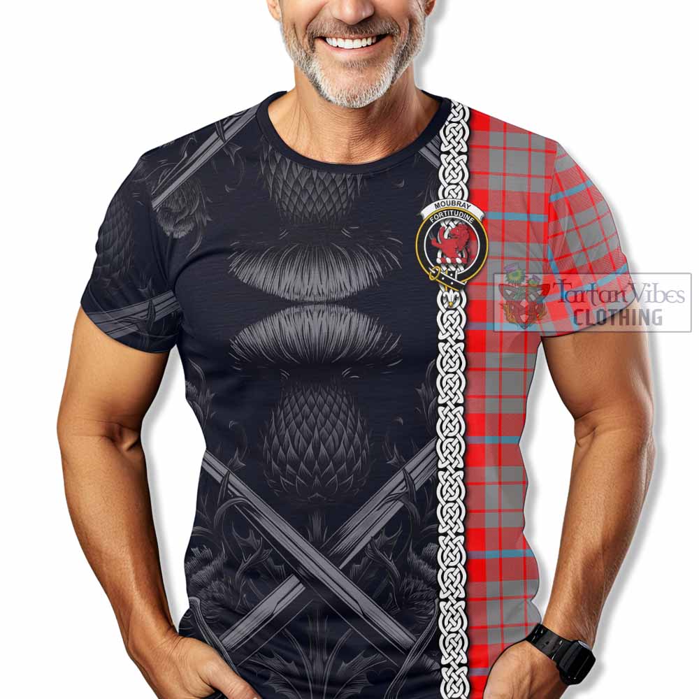 Moubray Tartan T-Shirt with Family Crest Cross Sword Thistle Celtic Vibes - Tartan Vibes Clothing