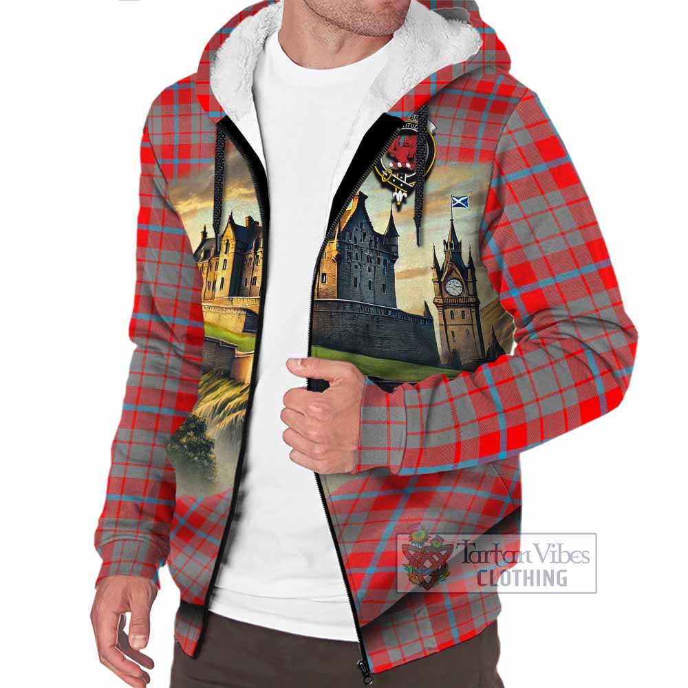 Moubray Tartan Family Crest Sherpa Hoodie with Scottish Ancient Castle Style - Tartan Vibes Clothing