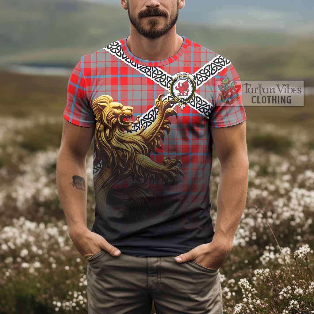 Moubray Crest Tartan T-Shirt with Golden Lion Emblem Celtic Style - Tartan Vibes Clothing
