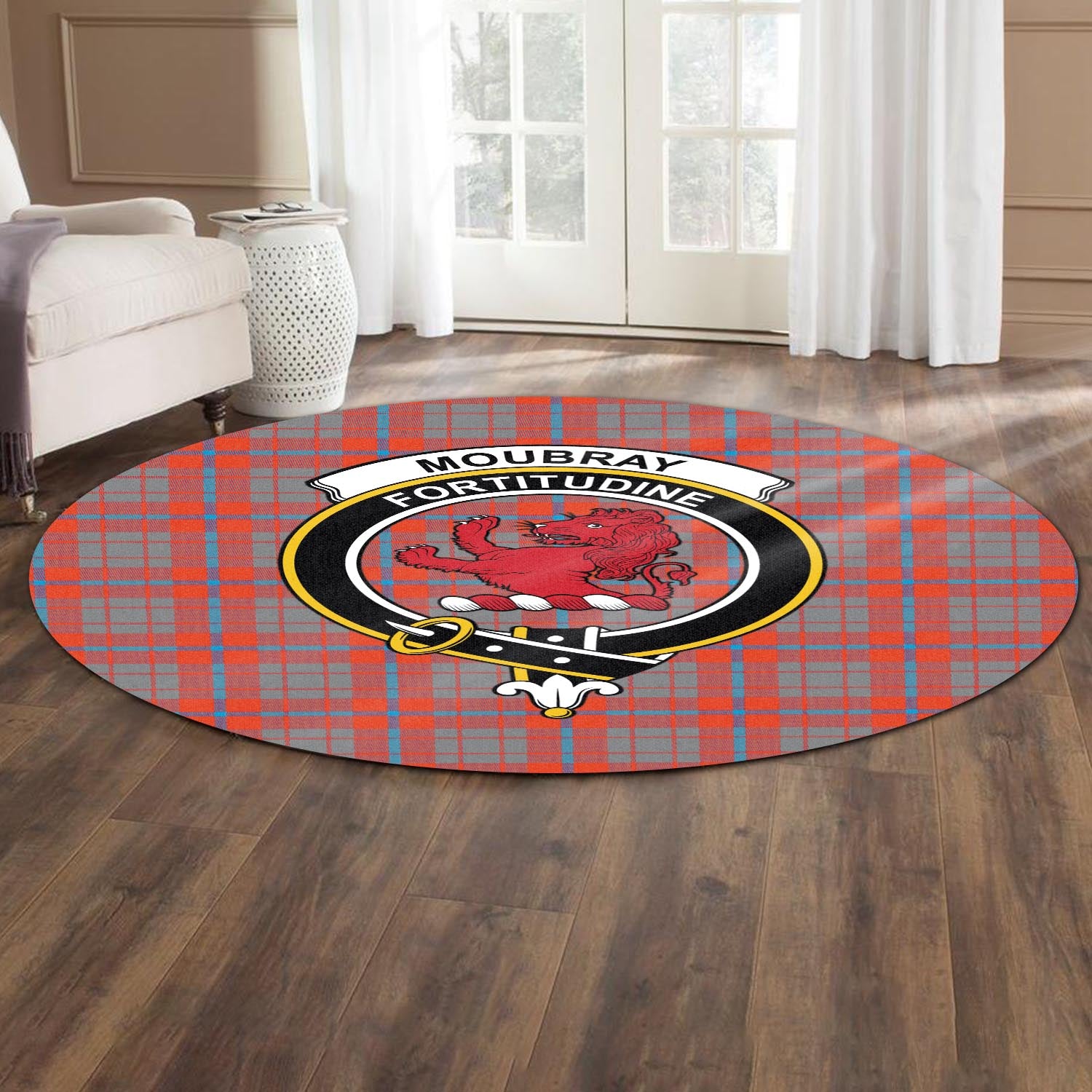 Moubray Tartan Round Rug with Family Crest - Tartan Vibes Clothing