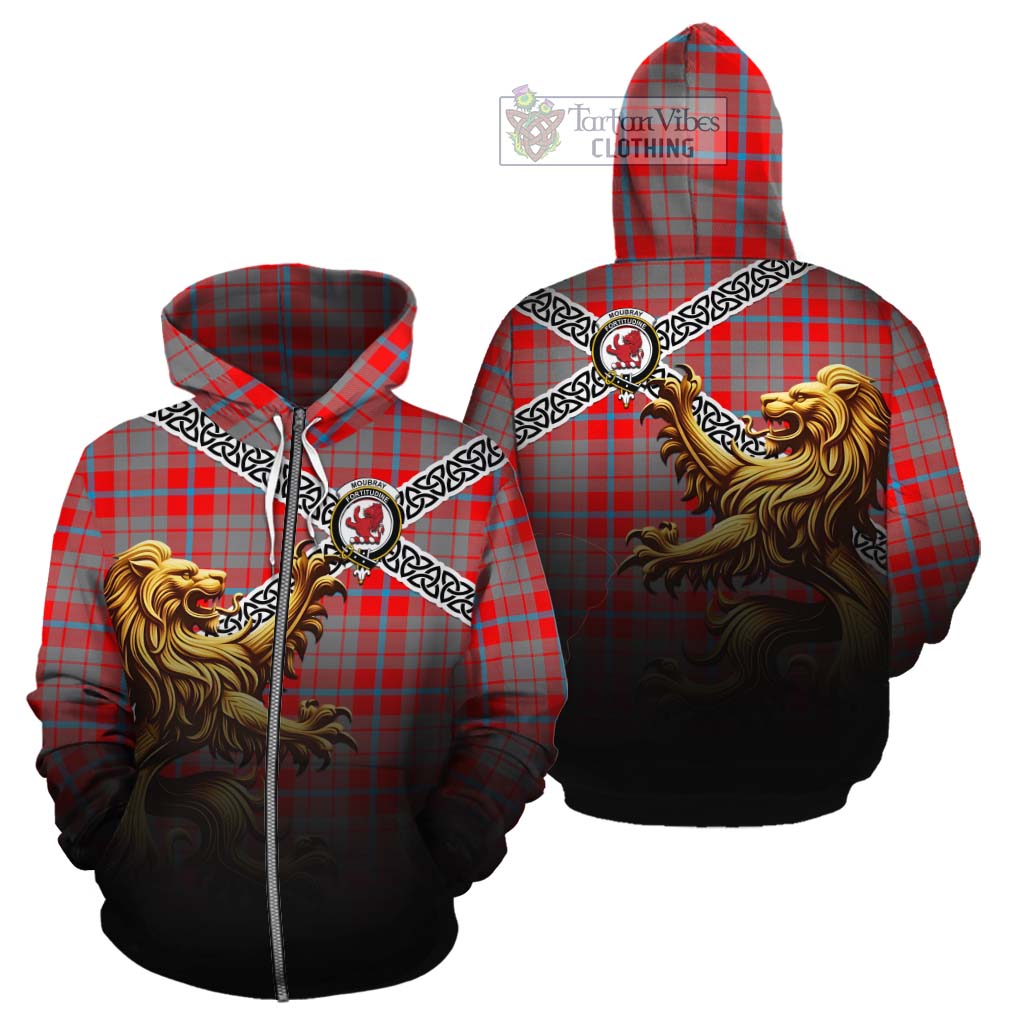 Moubray Crest Tartan Cotton Hoodie with Golden Lion Emblem Celtic Style Zip Hoodie - Tartan Vibes Clothing