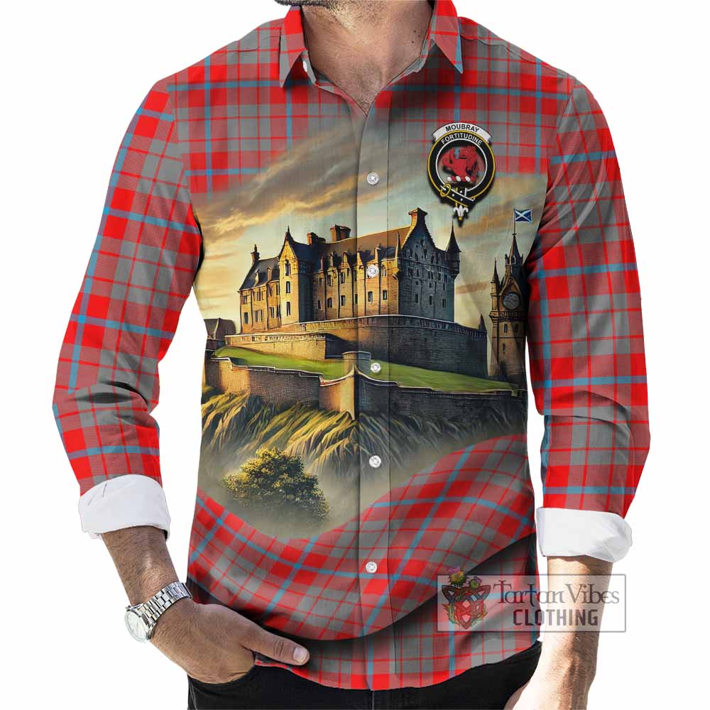Tartan Vibes Clothing Moubray Tartan Family Crest Long Sleeve Button Shirt with Scottish Ancient Castle Style
