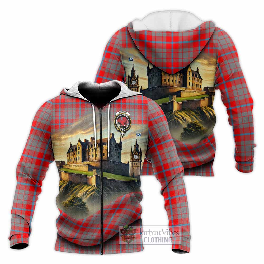 Tartan Vibes Clothing Moubray Tartan Family Crest Knitted Hoodie with Scottish Ancient Castle Style
