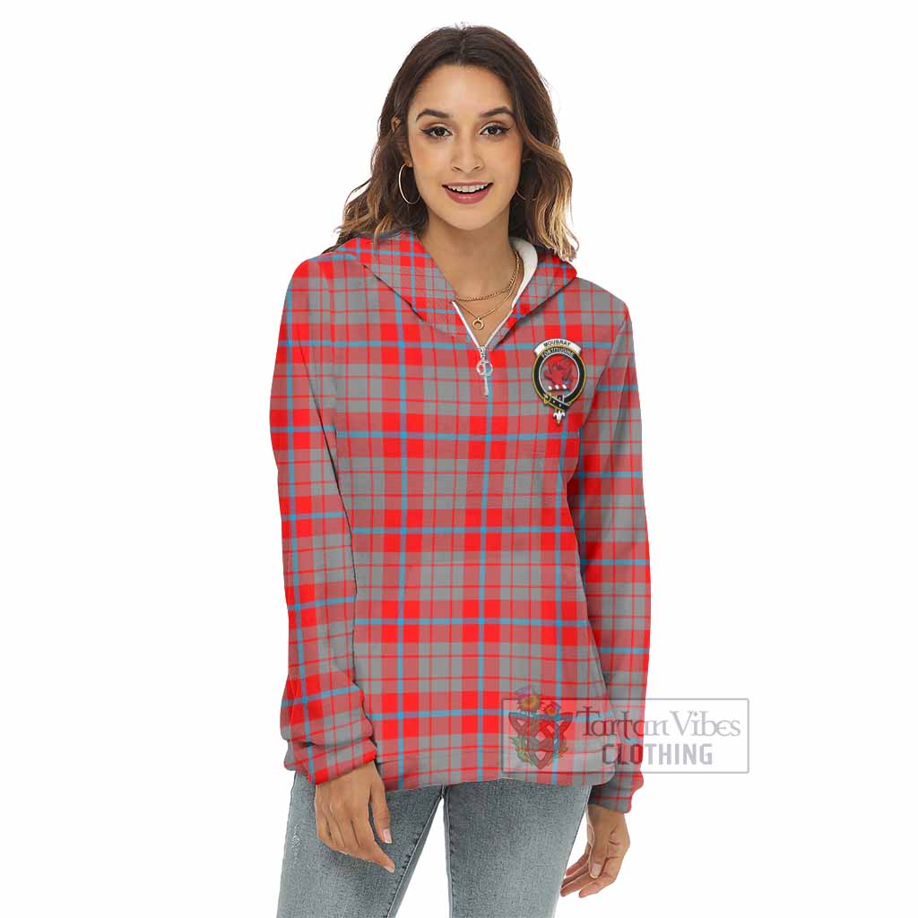 Moubray Tartan Women's Borg Fleece Hoodie with Half Zip with Family Crest - Tartan Vibes Clothing