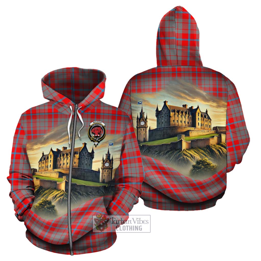 Moubray Tartan Family Crest Cotton Hoodie with Scottish Ancient Castle Style Zip Hoodie - Tartan Vibes Clothing