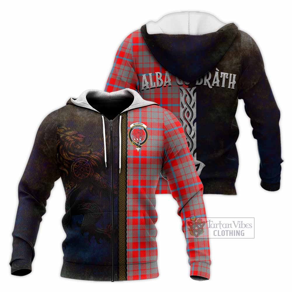 Tartan Vibes Clothing Moubray Tartan Family Crest Knitted Hoodie Alba Gu Brath Be Brave Lion Ancient Style