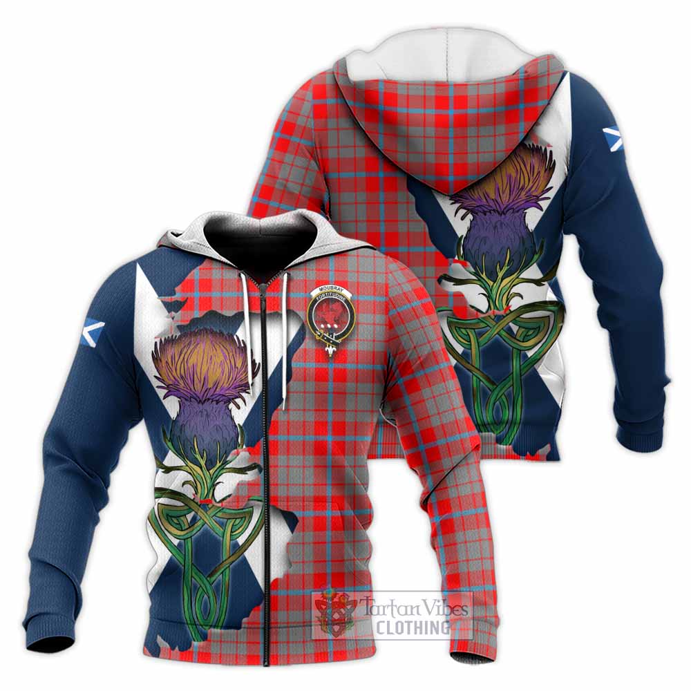 Tartan Vibes Clothing Moubray Tartan Family Crest Knitted Hoodie Scottish Thistle Celtic Inspired