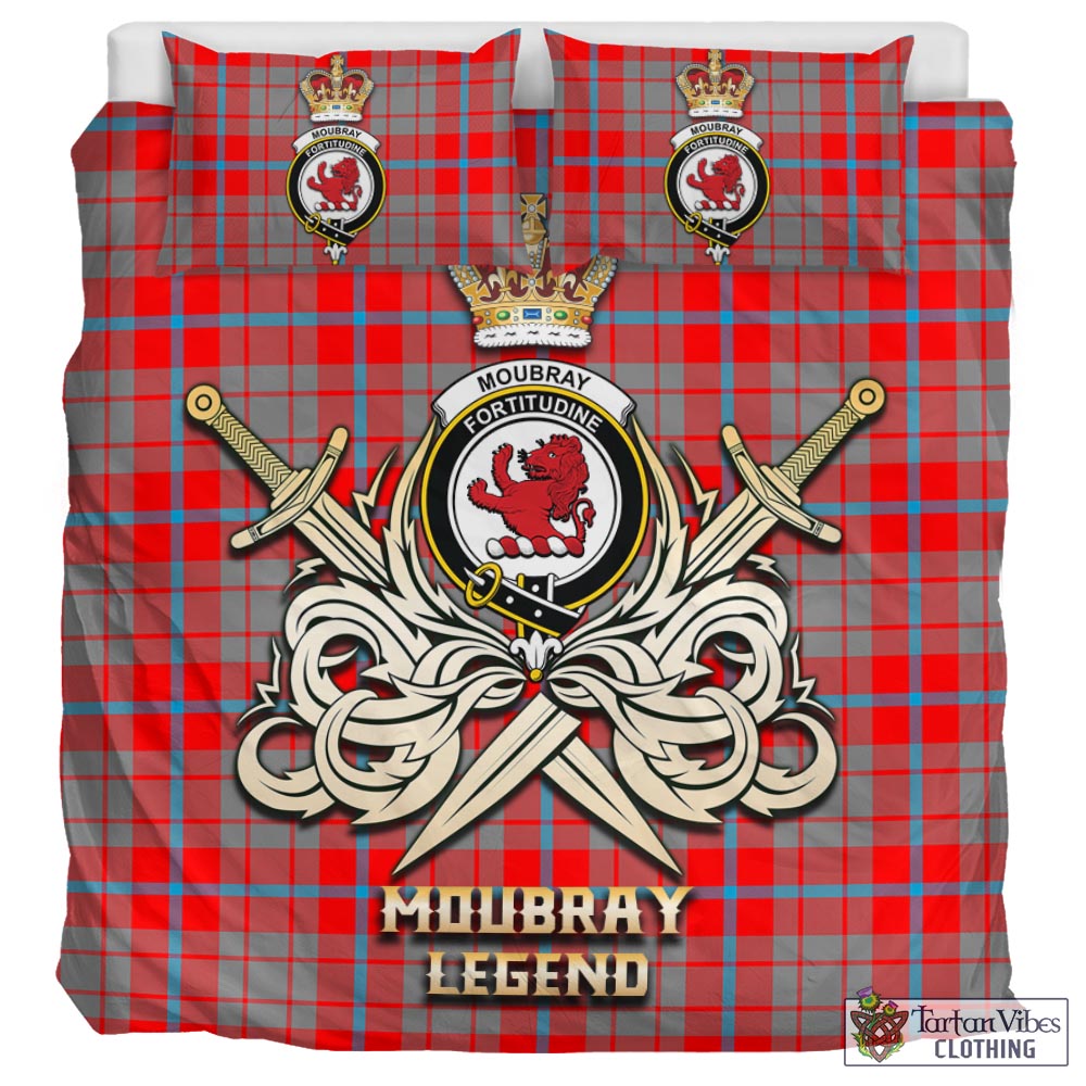 Tartan Vibes Clothing Moubray Tartan Bedding Set with Clan Crest and the Golden Sword of Courageous Legacy