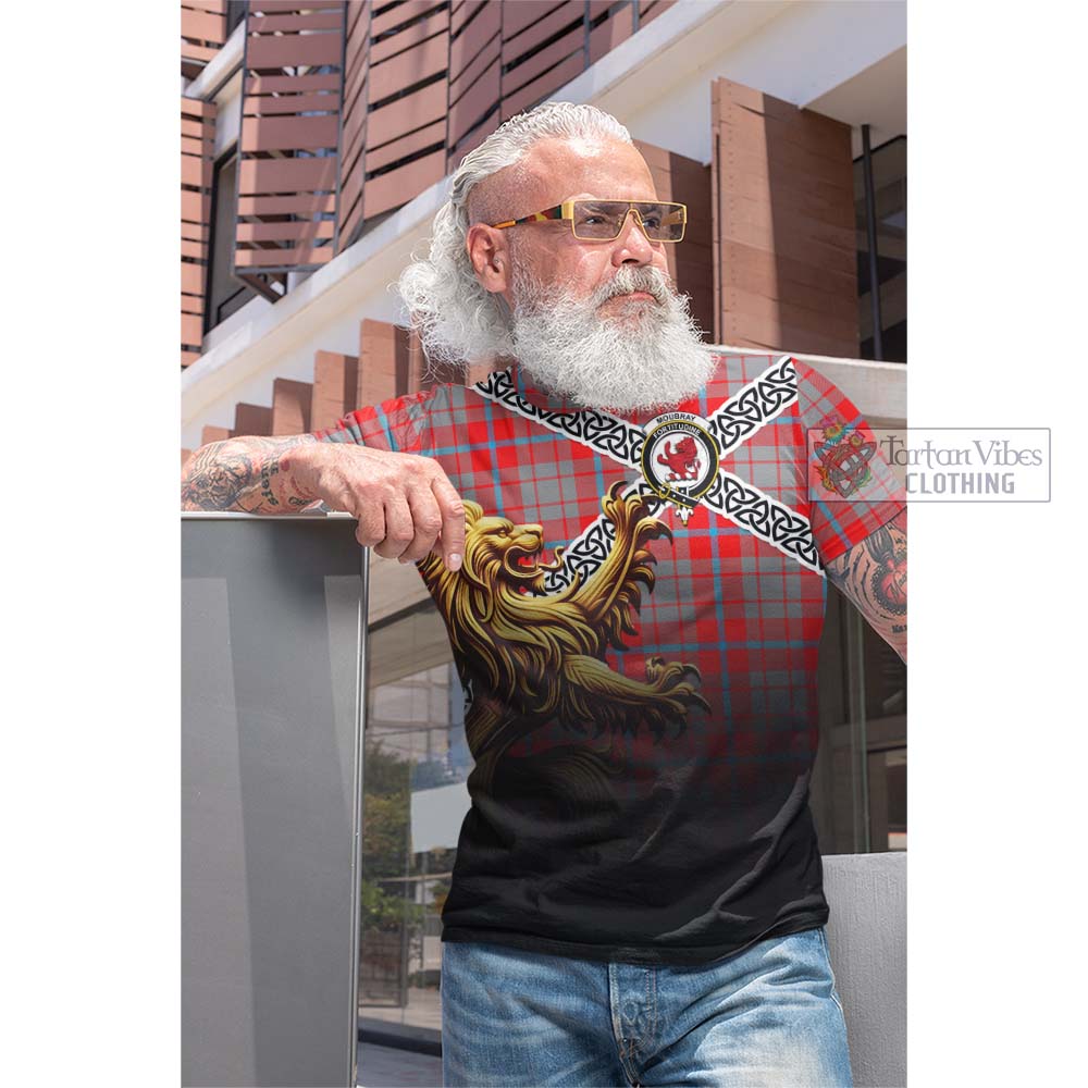 Tartan Vibes Clothing Moubray Crest Tartan Cotton T-shirt with Golden Lion Emblem Celtic Style