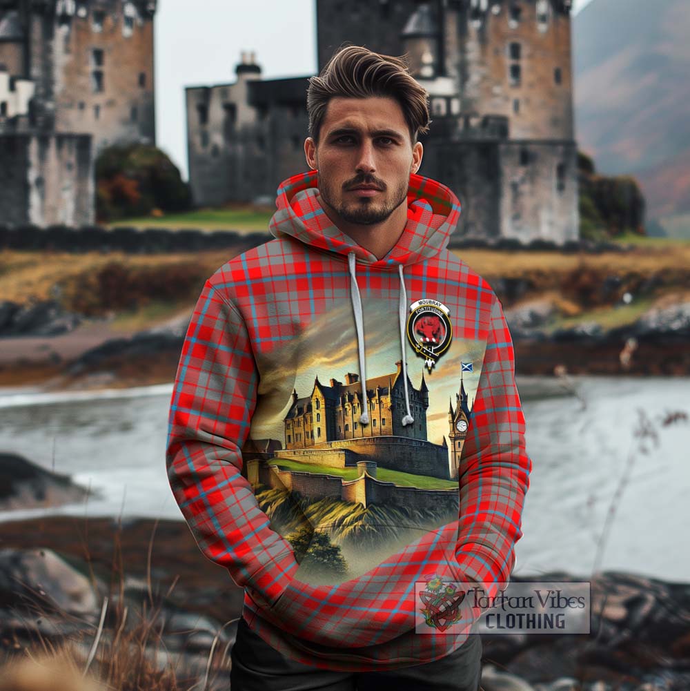 Moubray Tartan Family Crest Cotton Hoodie with Scottish Ancient Castle Style - Tartan Vibes Clothing