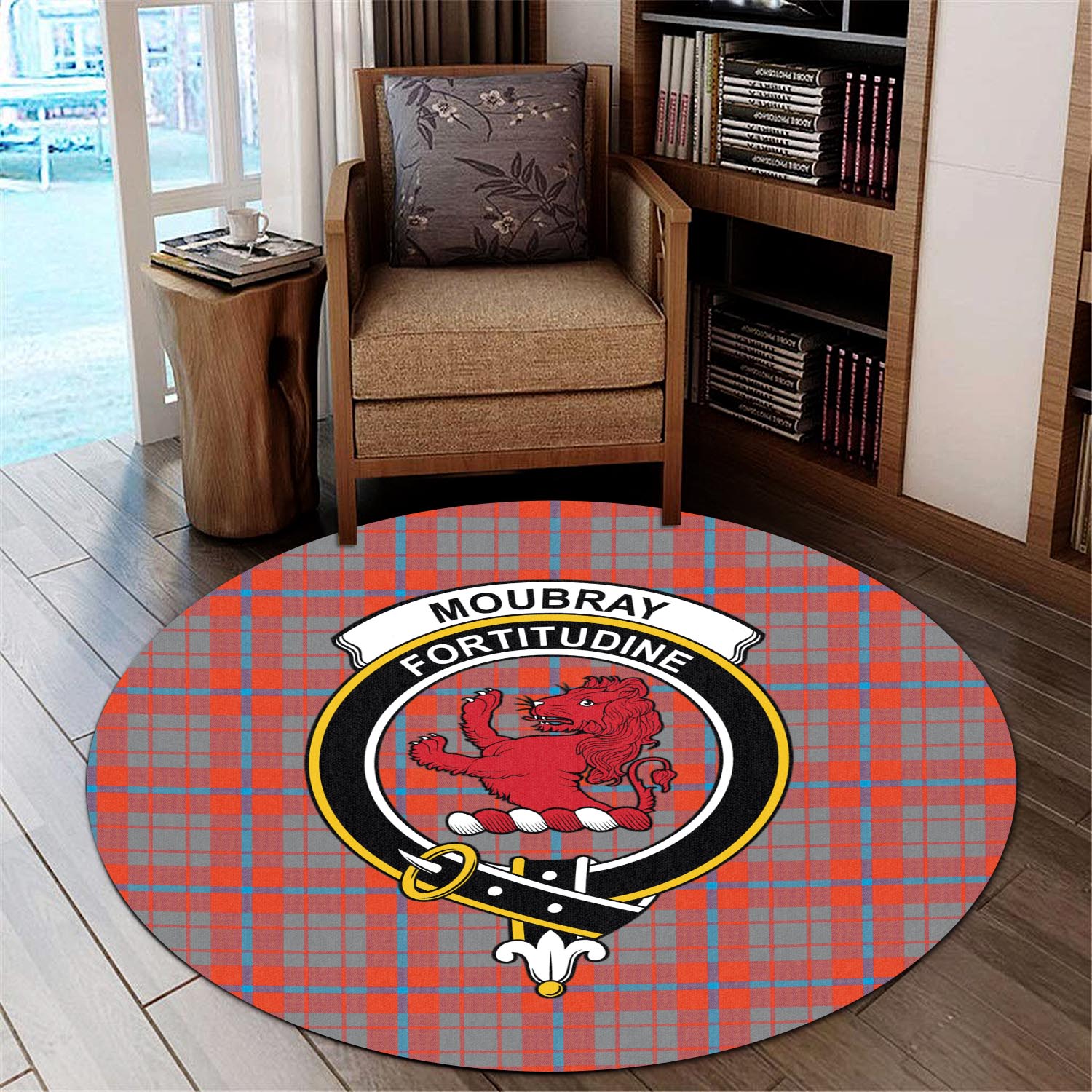 Moubray Tartan Round Rug with Family Crest - Tartan Vibes Clothing