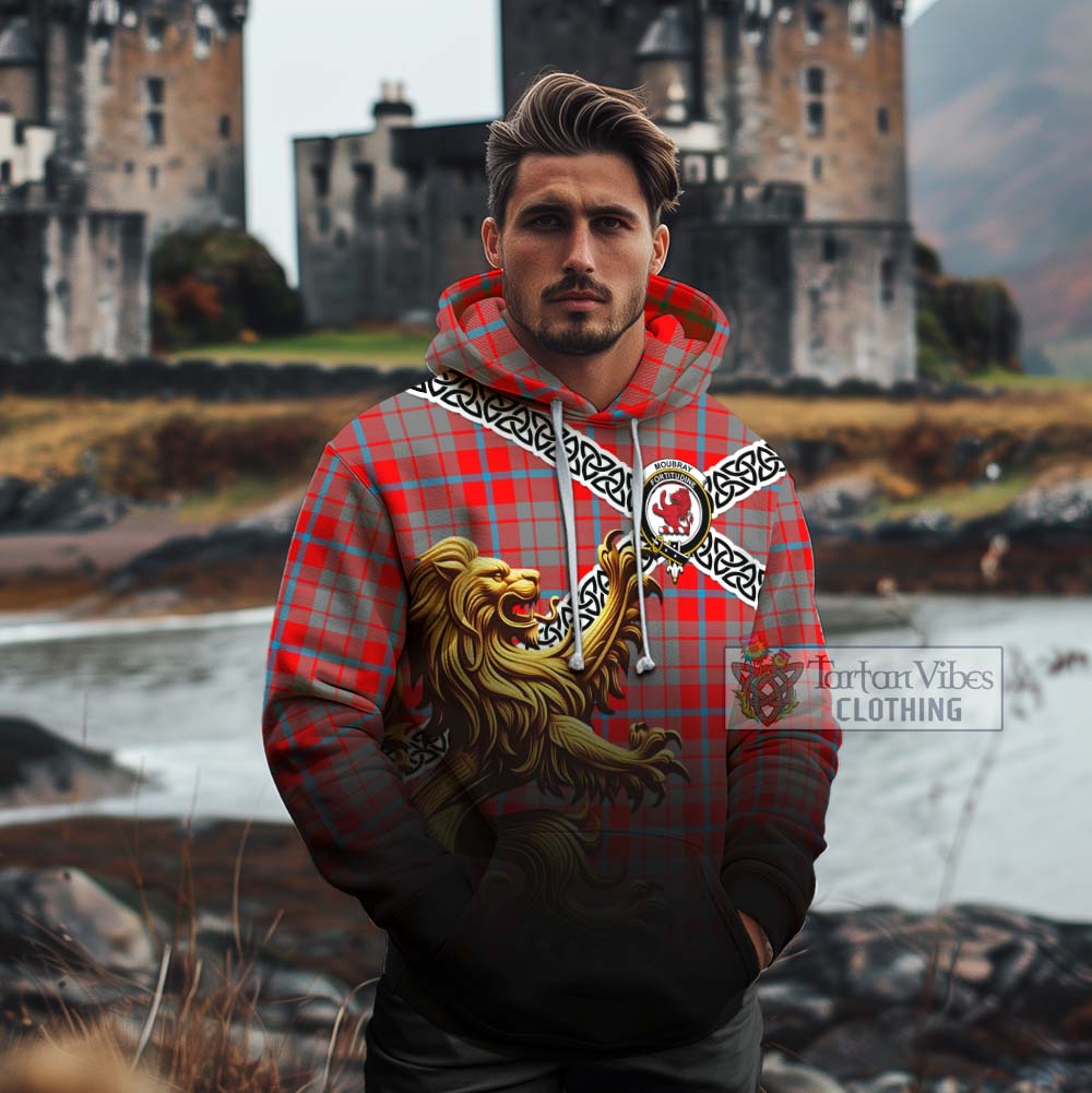 Moubray Crest Tartan Cotton Hoodie with Golden Lion Emblem Celtic Style - Tartan Vibes Clothing