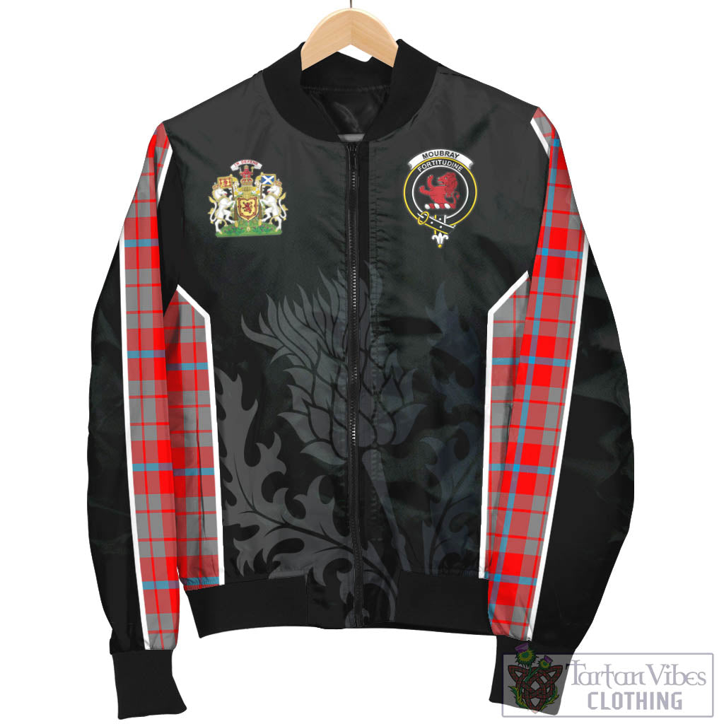 Moubray Tartan Bomber Jacket with Family Crest and Scottish Thistle Vibes Sport Style - Tartan Vibes Clothing