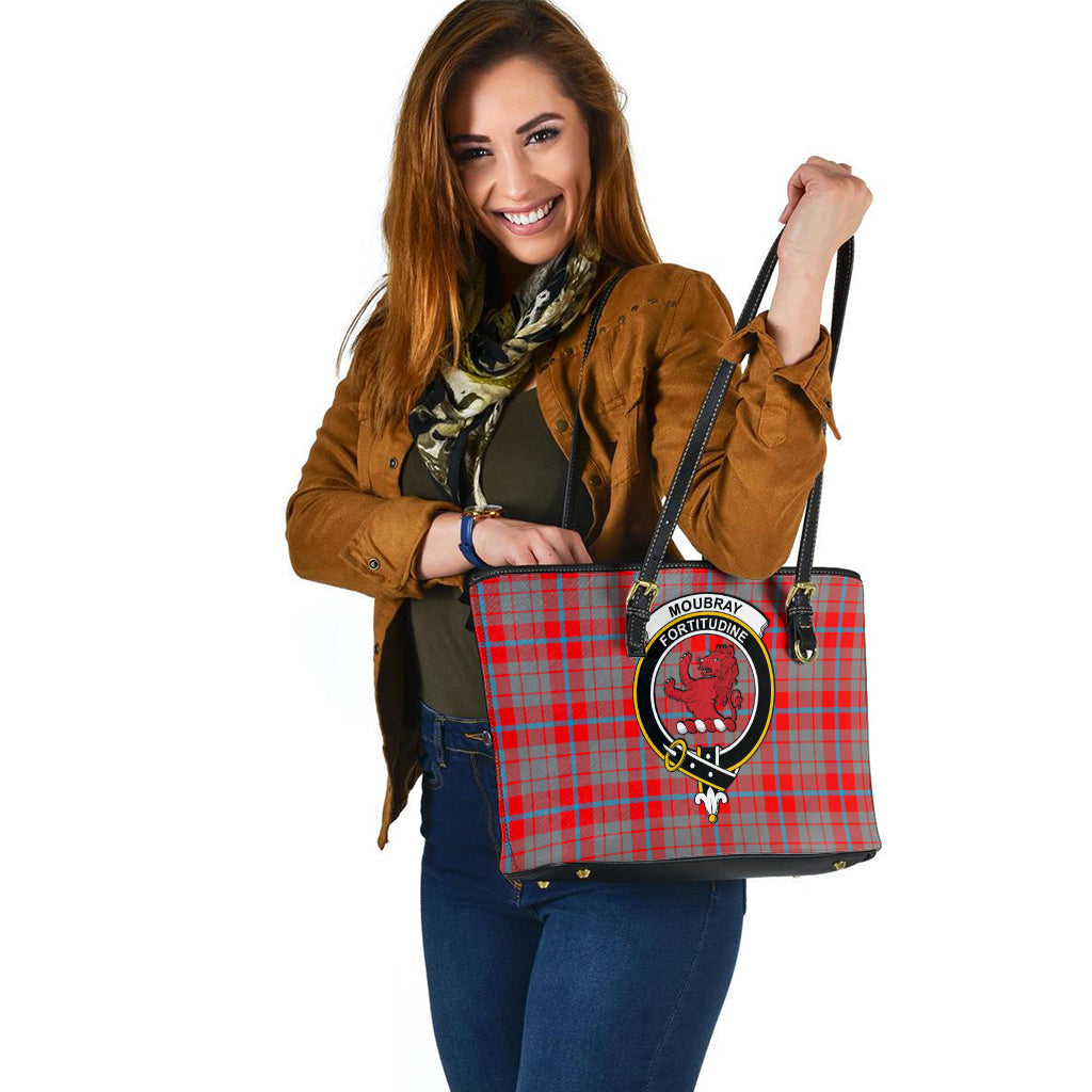 Moubray Tartan Leather Tote Bag with Family Crest - Tartan Vibes Clothing