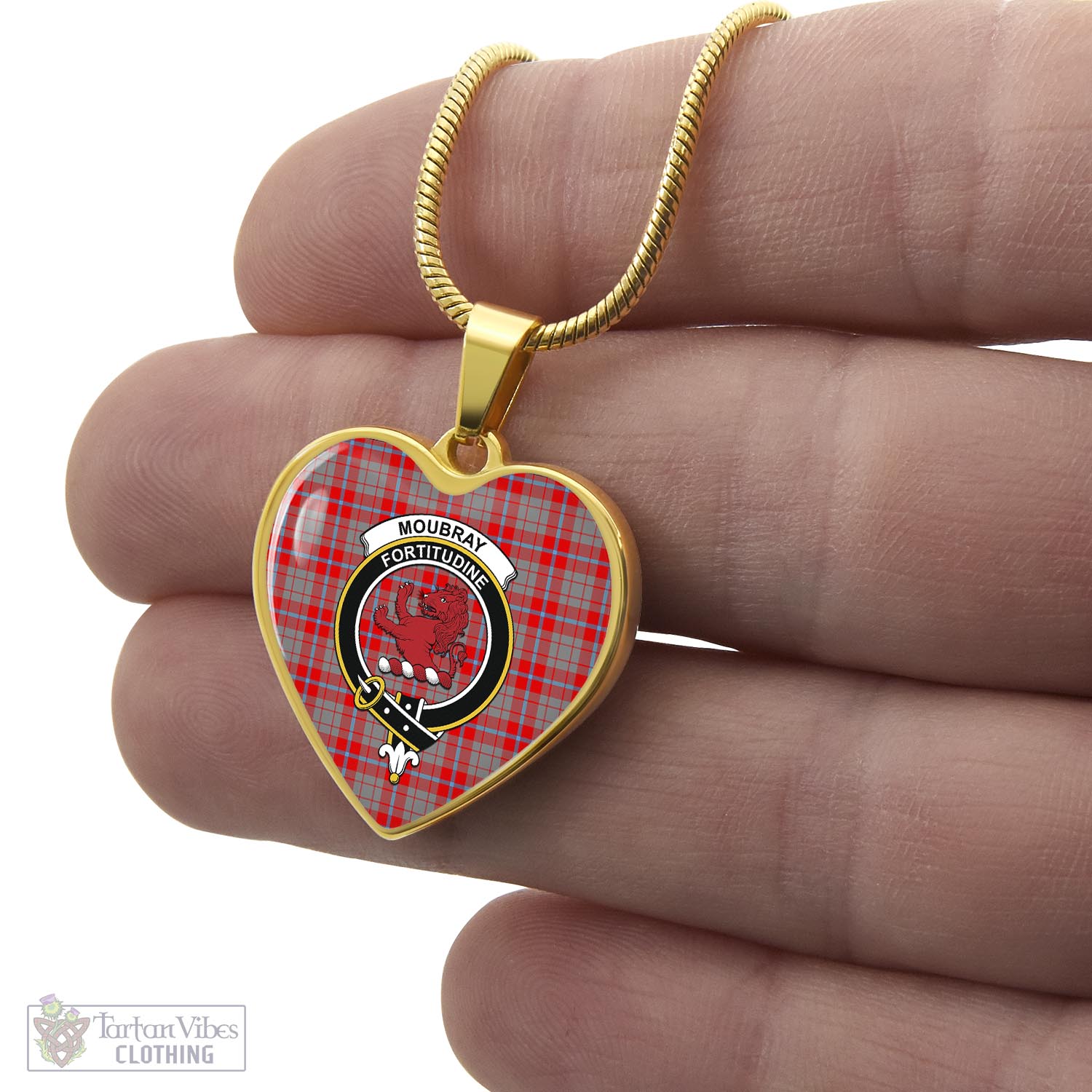 Moubray Tartan Heart Necklace with Family Crest - Tartan Vibes Clothing