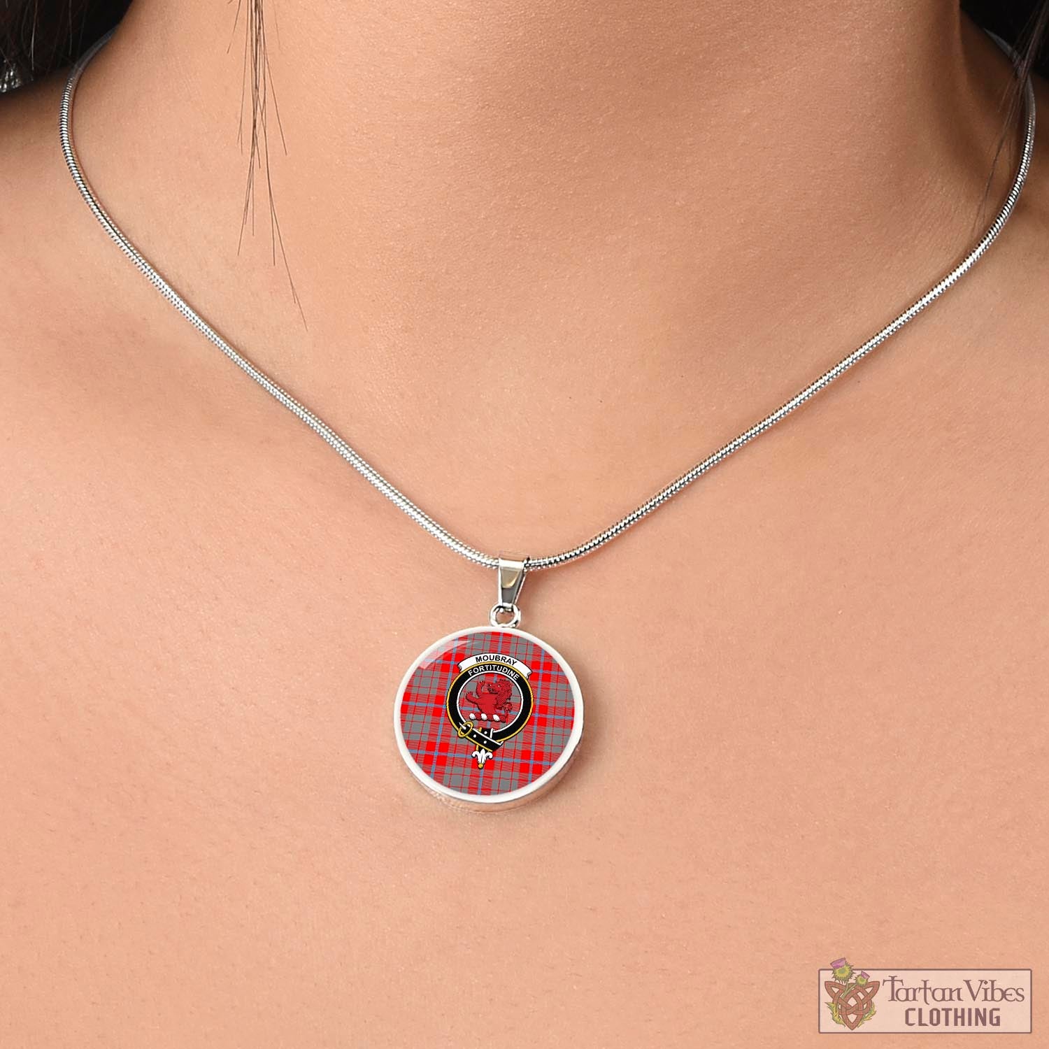 Moubray Tartan Circle Necklace with Family Crest - Tartan Vibes Clothing