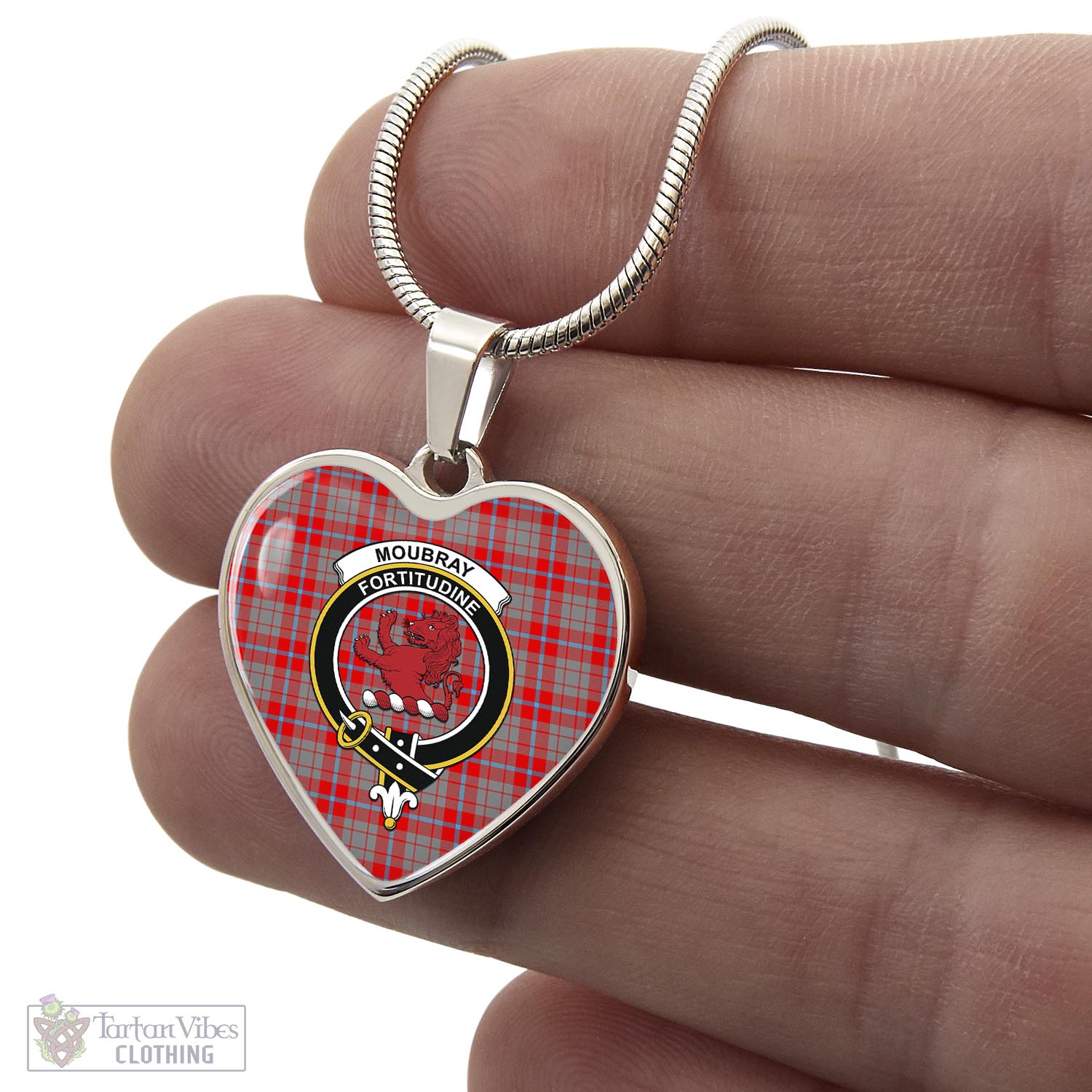 Moubray Tartan Heart Necklace with Family Crest - Tartan Vibes Clothing