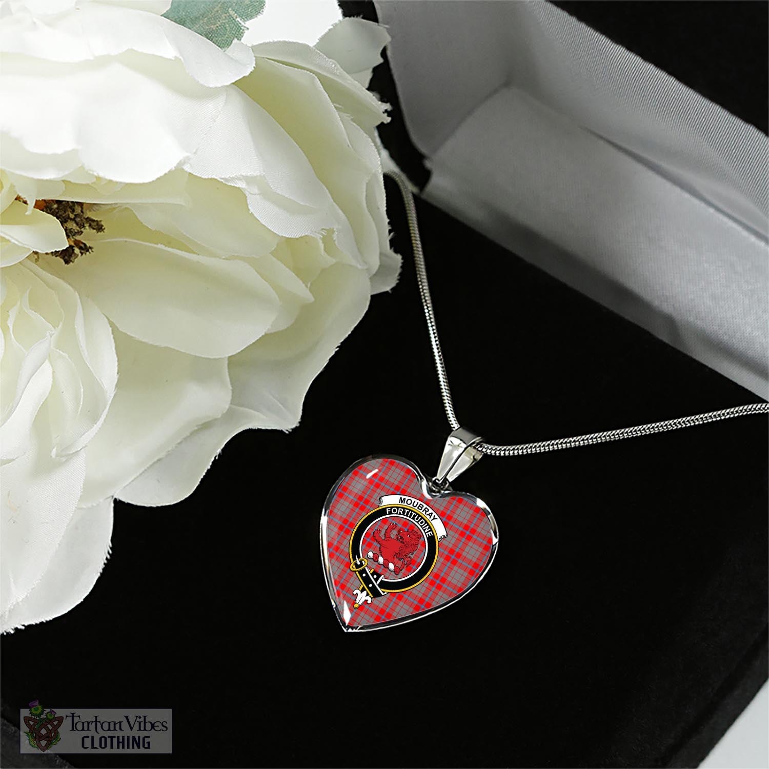 Moubray Tartan Heart Necklace with Family Crest - Tartan Vibes Clothing