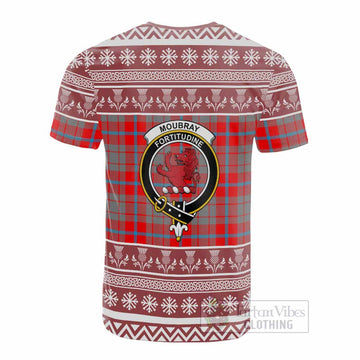 Moubray Clan Tartan Christmas Cotton T-shirt with Family Crest