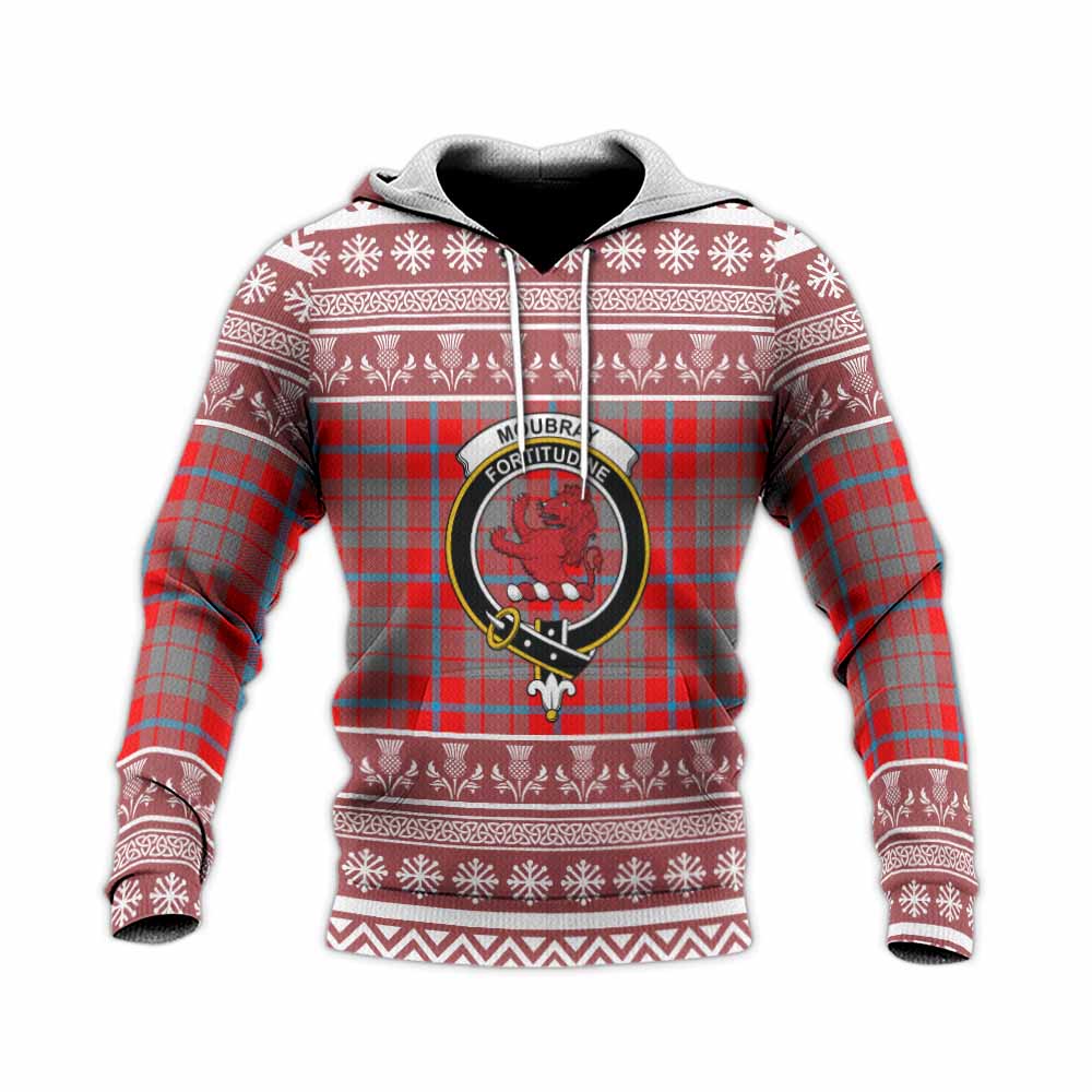Moubray Clan Tartan Christmas Knitted Hoodie with Family Crest - Tartan Vibes Clothing