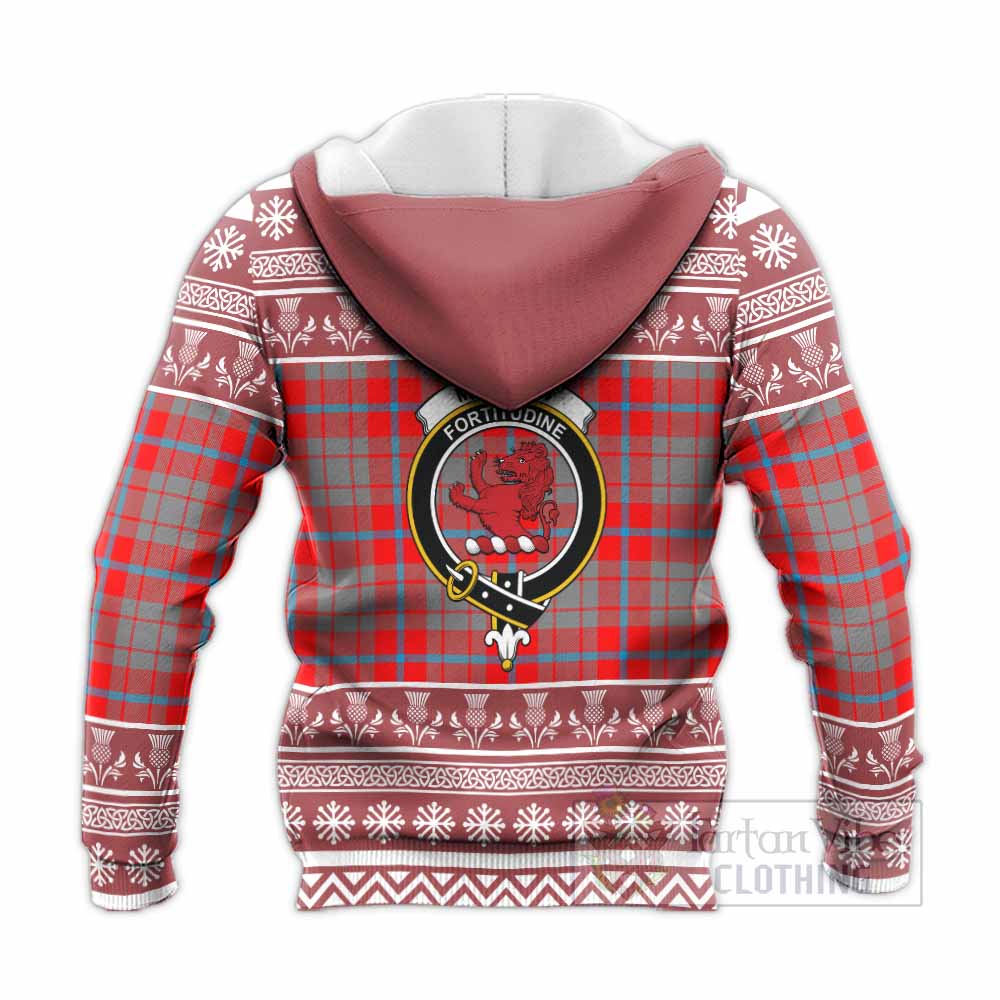 Moubray Clan Tartan Christmas Knitted Hoodie with Family Crest - Tartan Vibes Clothing