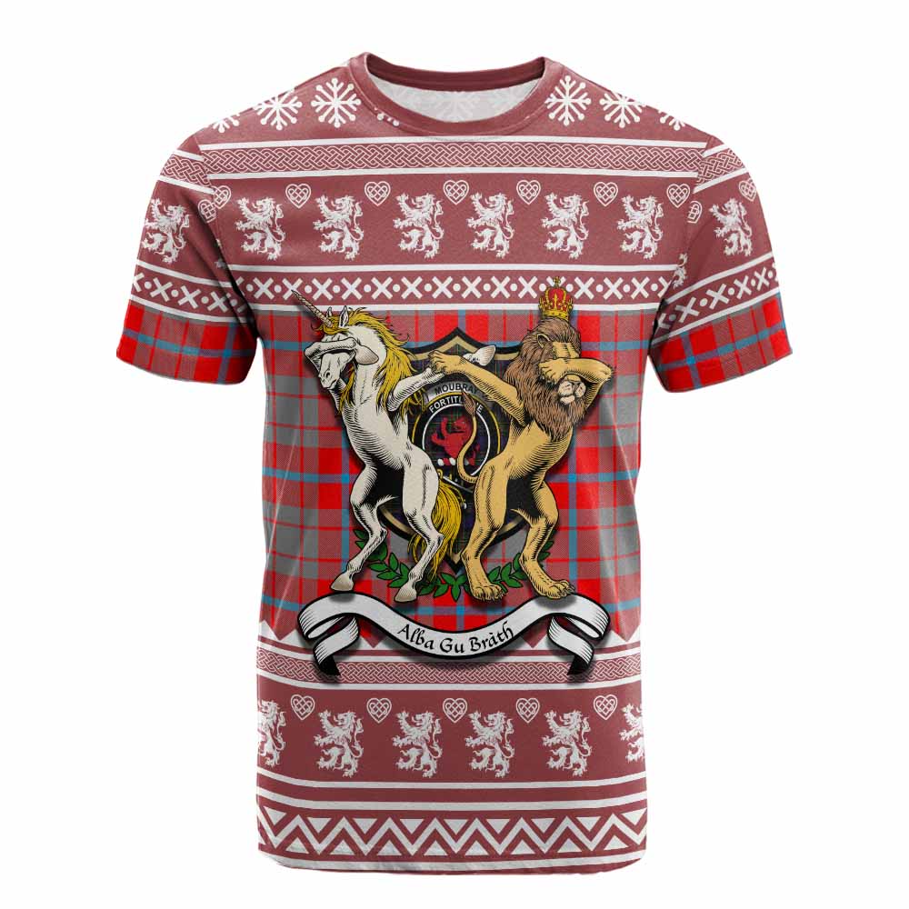 Moubray Clan Tartan Crest Christmas Cotton T-shirt Coat of Arms Funny Style - Tartan Vibes Clothing