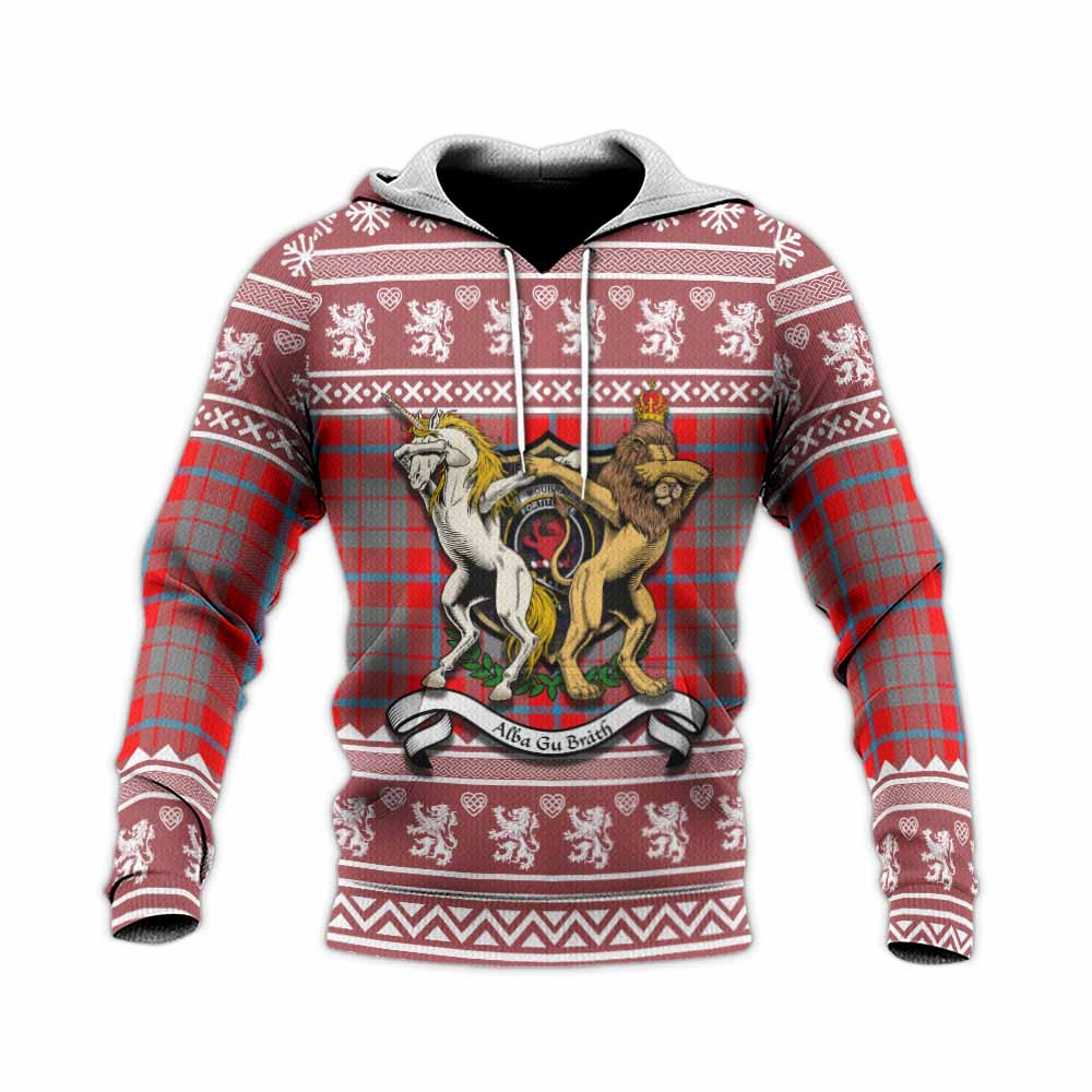 Moubray Clan Tartan Crest Christmas Knitted Hoodie Coat of Arms Funny Style - Tartan Vibes Clothing