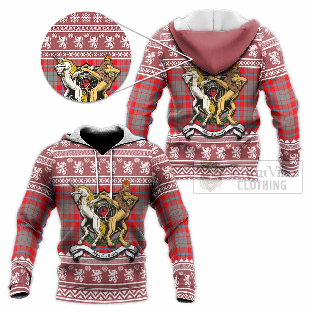 Moubray Clan Tartan Crest Christmas Knitted Hoodie Coat of Arms Funny Style - Tartan Vibes Clothing