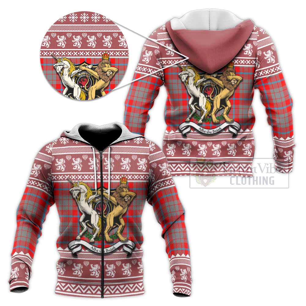 Moubray Clan Tartan Crest Christmas Knitted Hoodie Coat of Arms Funny Style - Tartan Vibes Clothing