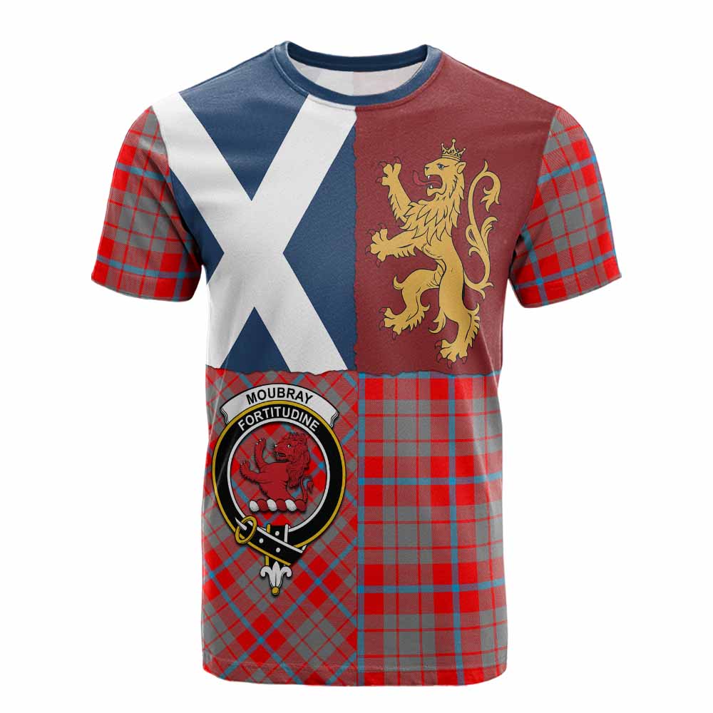 Moubray Crest Tartan Cotton T-shirt with Lion Rampant Saltire Style - Tartan Vibes Clothing