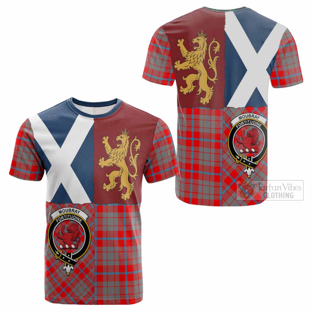 Moubray Crest Tartan Cotton T-shirt with Lion Rampant Saltire Style - Tartan Vibes Clothing