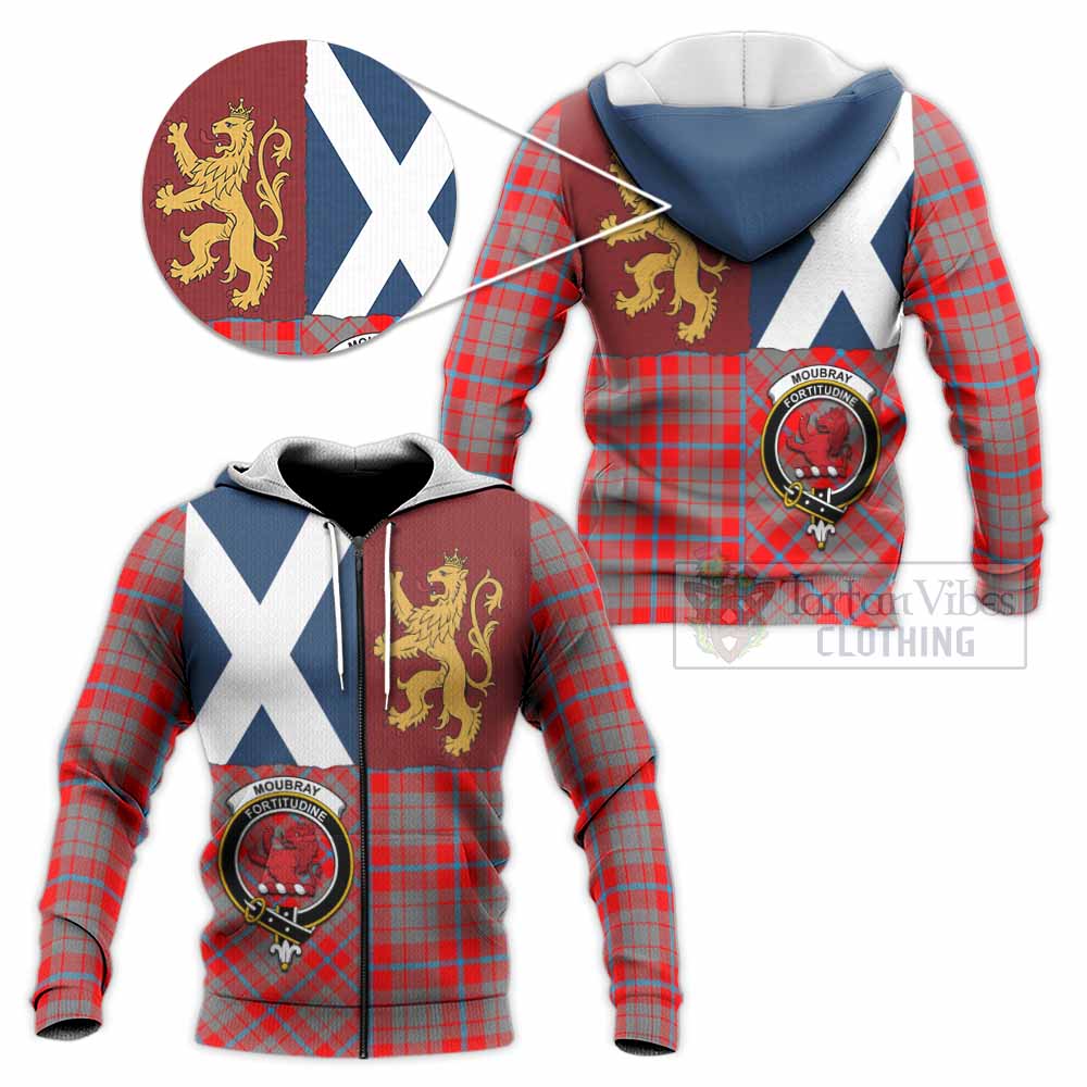 Moubray Crest Tartan Knitted Hoodie with Lion Rampant Saltire Style