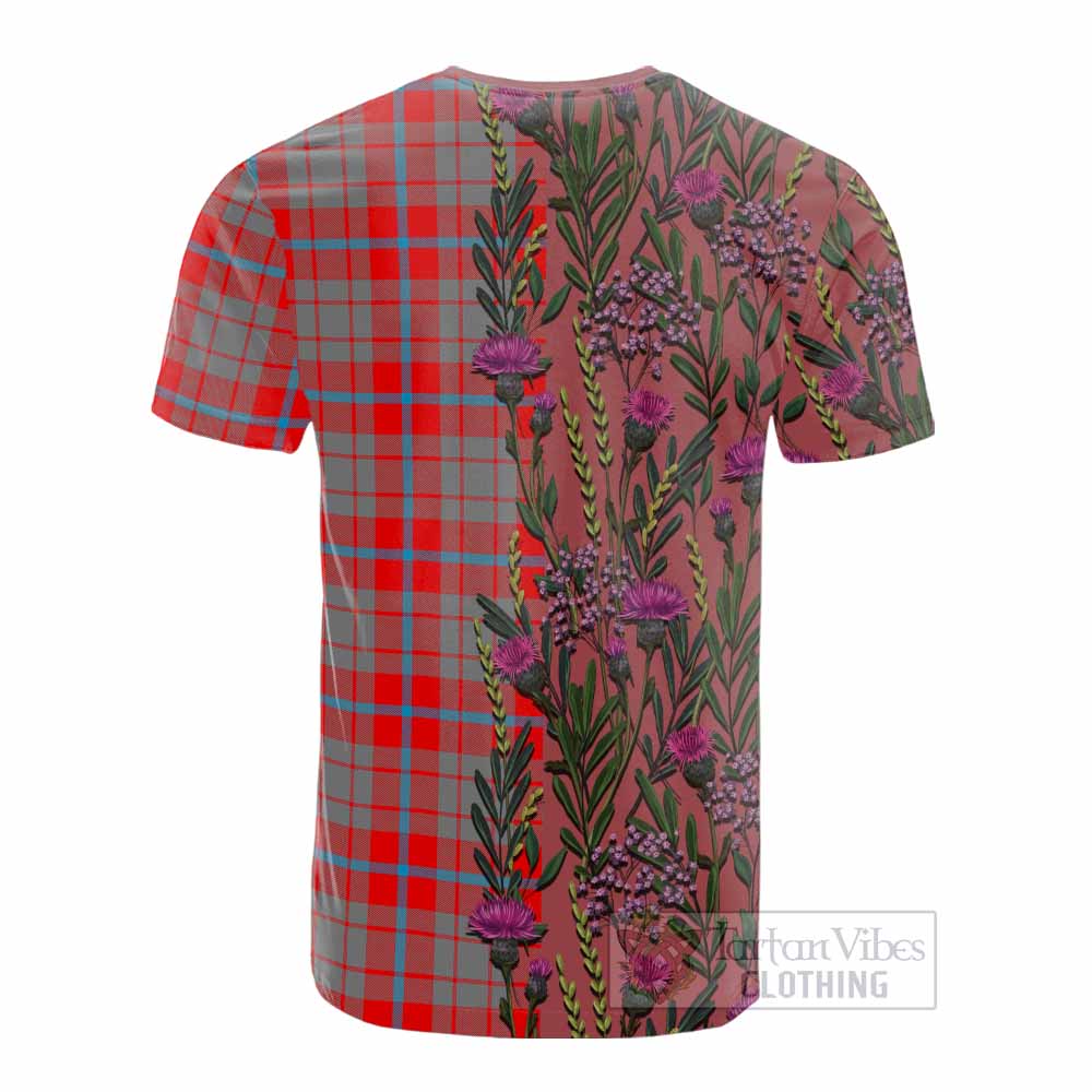 Moubray Family Crest Tartan Cotton T-shirt Scottish Thistle Flower Pattern Half Style - Tartan Vibes Clothing