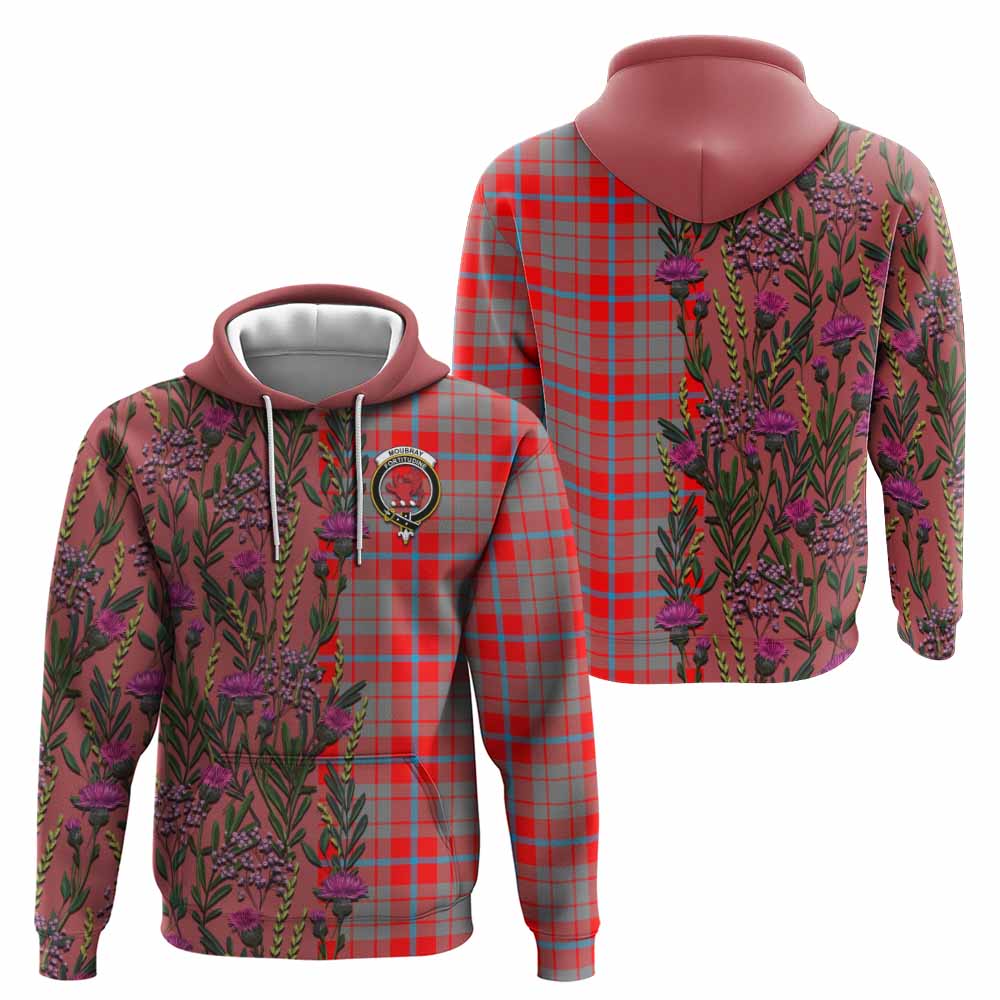 Moubray Family Crest Tartan Hoodie Scottish Thistle Flower Pattern Half Style - Tartan Vibes Clothing