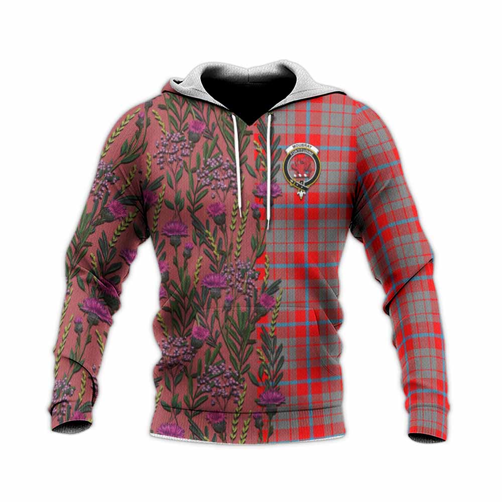 Moubray Family Crest Tartan Knitted Hoodie Scottish Thistle Flower Pattern Half Style - Tartan Vibes Clothing
